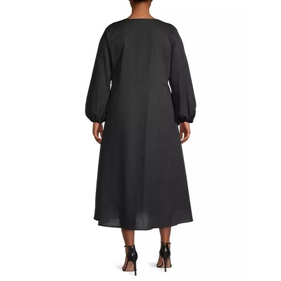 HARSHMAN Novella Midi Dress – Black – Size 1X – Cotton/Linen Blend – NWT Ret$322 - Picture 2 of 7